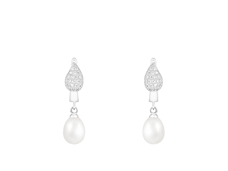 8-8.5mm White Cultured Freshwater Pearl Rhodium Over Sterling Silver Earrings