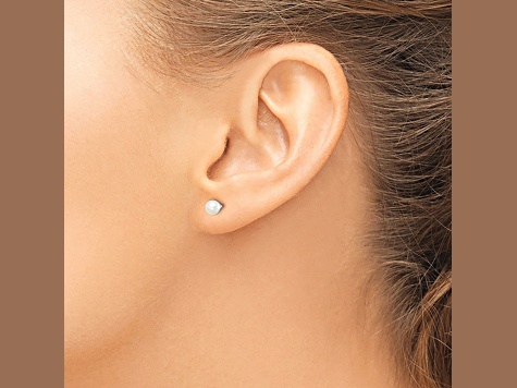 Rhodium Over Sterling Silver 4-5mm White Round FWC Pearl Stud Earrings