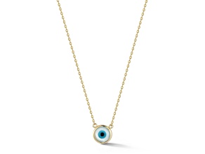 Bellissima Gold 14K Yellow Gold Mother of Pearl Round Evil Eye Pendant Necklace