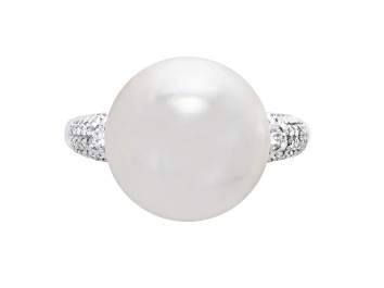 Picture of 13-14mm Round White Freshwater Pearl with Diamond Accents 14K White Gold Ring