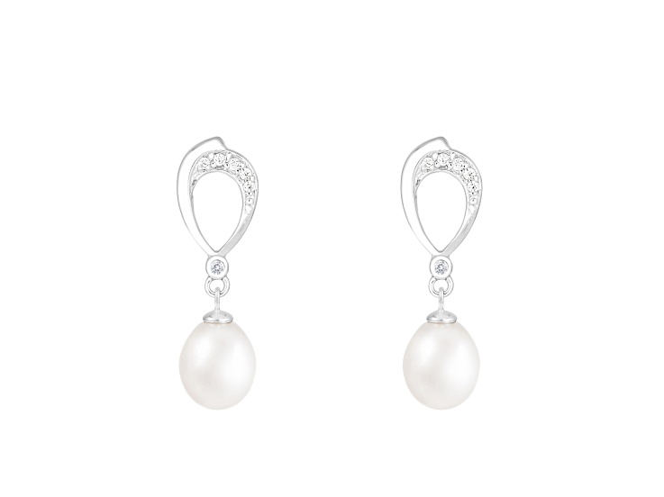 7.5-8mm White Cultured Freshwater Pearl Rhodium Over Sterling Silver Earrings