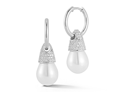 Sterling Statements Rhodium Over Sterling Silver Freshwater Pearl Statement Dangle Earrings
