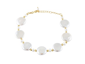 4-4.5mm potato-shaped pearl and 12-13mm coin-shaped pearl silver bracelet