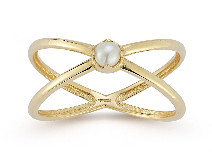Bellissima Gold 14K Yellow Gold Freshwater Pearl Criss Cross Ring