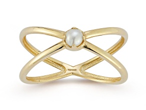 Bellissima Gold 14K Yellow Gold Freshwater Pearl Criss Cross Ring