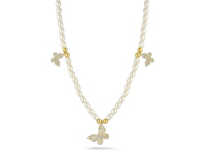 Sterling Statements 14K Yellow Gold Over Sterling Silver Freshwater Pearl Strand Butterfly Necklace