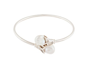 12-13mm Keshi pearls and cubic zirconia silver bangle
