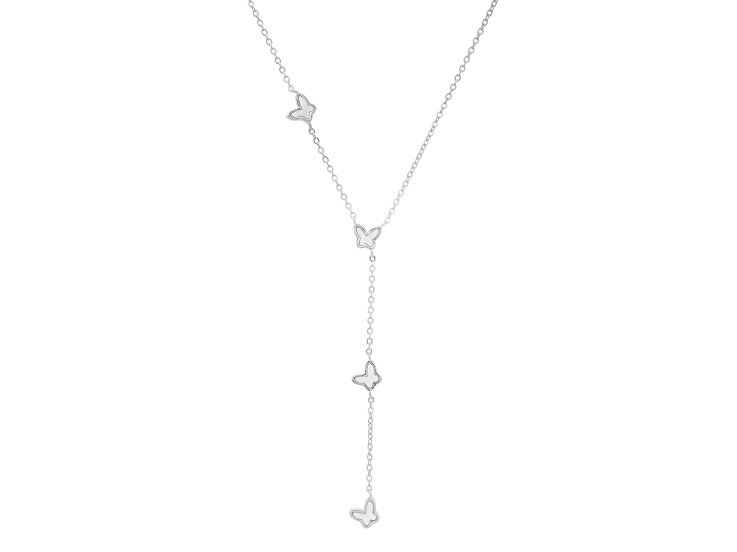 5mm Mother Of Pearl Rhodium Over Sterling Silver Butterfly Necklace