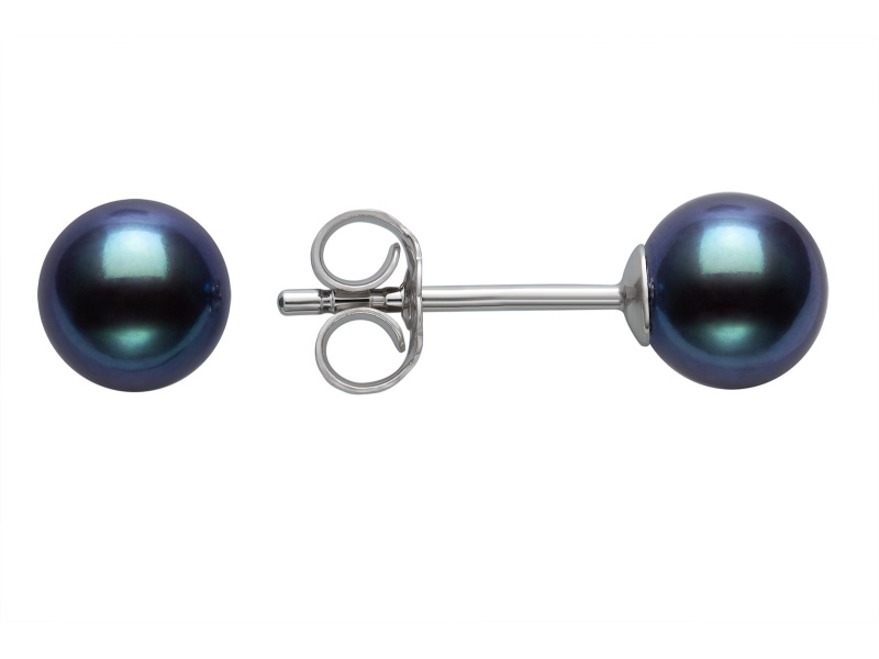 Black Cultured Freshwater Pearl Rhodium Over Sterling Silver Stud Earrings