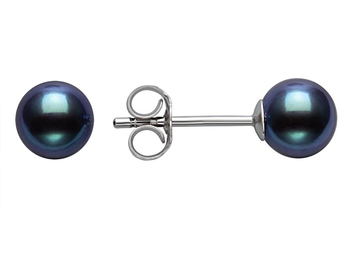 Black Cultured Freshwater Pearl Rhodium Over Sterling Silver Stud Earrings
