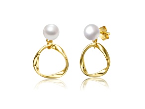 Freshwater Pearl, 14K Gold Plated over Sterling Silver Twisted Eternity Circle Dangle Earrings