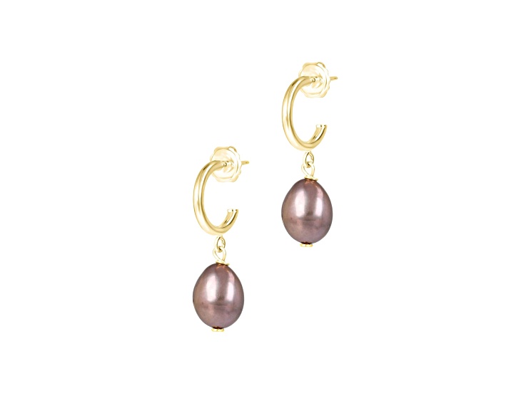 Peacock Cultured Freshwater Pearl 14K Yellow Gold Sterling Silver Mini Hoop Earrings