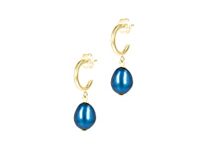 Indigo Cultured Freshwater Pearl 14K Yellow Gold Sterling Silver Mini Hoop Earrings