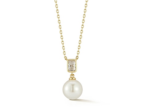 Rachel Zoe 14K Yellow Gold Over Sterling Silver Freshwater Pearl and Cubic Zirconia Pendant Necklace
