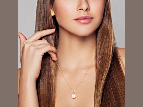 Rachel Zoe 14K Yellow Gold Over Sterling Silver Freshwater Pearl and Cubic Zirconia Pendant Necklace