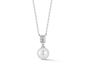 Rachel Zoe Rhodium Over Sterling Silver Freshwater Pearl and Cubic Zirconia Pendant Necklace