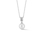 Rachel Zoe Rhodium Over Sterling Silver Freshwater Pearl and Cubic Zirconia Pendant Necklace