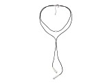 6-9.5mm Round White Freshwater Pearl Black Leather Lariat Necklace with Sterling Silver Clasp