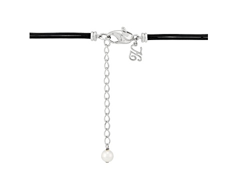 6-9.5mm Round White Freshwater Pearl Black Leather Lariat Necklace with Sterling Silver Clasp