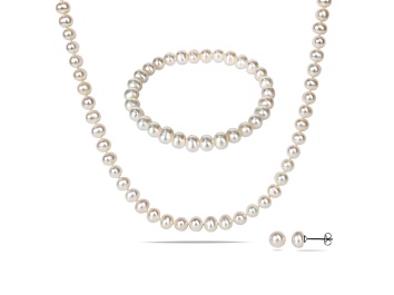 Picture of 6-7mm Freshwater Cultured Pearl Earrings, Strand Bracelet & Necklace Set
