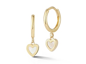 Bellissima Gold 14K Yellow Gold Mother of Pearl Heart Charm Mini Huggie Earrings