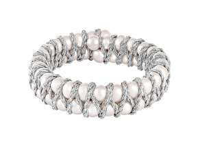 7-8mm White Cultured Freshwater Pearl Silver  Bracelet