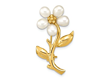 Picture of 14K Yellow Gold 4-5mm Rice White Freshwater Cultured Pearl Flower Brooch