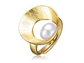 Genuine Freshwater Pearl, 14K Gold Plated over Sterling Silver Geometric Ring