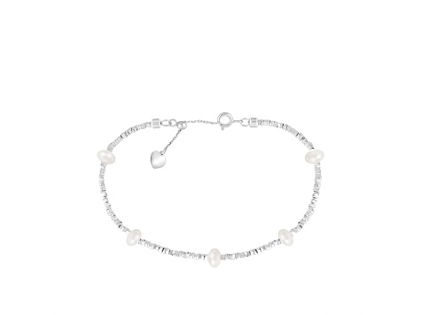 4.5-5mm White Cultured Freshwater Pearl Silver  Bracelet