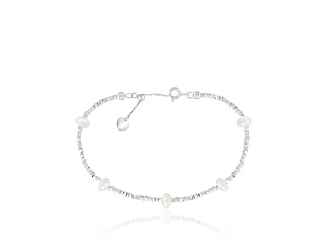 4.5-5mm White Cultured Freshwater Pearl Silver  Bracelet