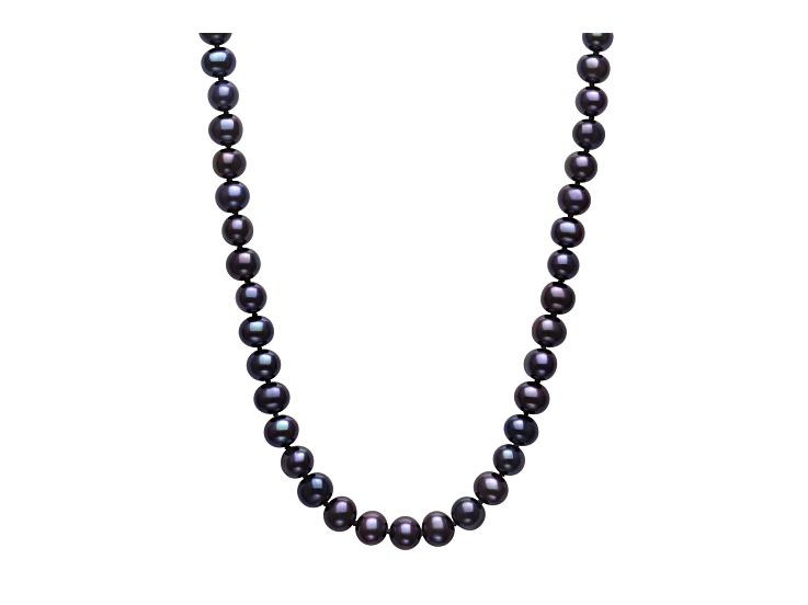Black Cultured Freshwater Pearl Rhodium Over Sterling Silver 17.5 Inch Strand Necklace