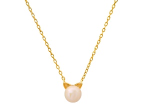 8mm Pink Cultured Freshwater Pearl 14k Yellow Gold Over Sterling Silver Cat Necklace