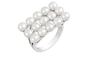 White Cultured Freshwater Pearl Rhodium Over Silver Ring