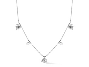 Sterling Statements Rhodium Over Sterling Silver Freshwater Pearl CZ Bee Charm Necklace