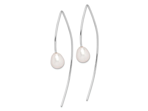 Rhodium Over Sterling Silver Polished 8-9mm Freshwater Cultured Pearl Threader Earrings