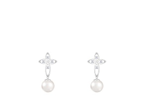White Cultured Freshwater Pearl 14k White Gold Earrings 6-6.5mm