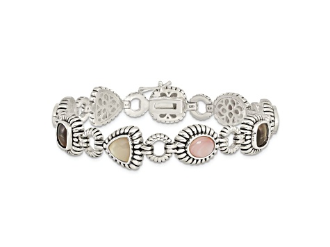 Sterling Silver Oxidized Pink/Black/White Mother of Pearl 7.75-inch Bracelet