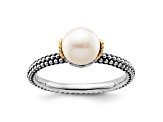 14K Gold Over Sterling Silver Stackable Expressions 7.0-7.5mm White Freshwater Cultured Pearl Ring