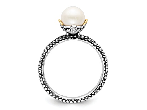 14K Gold Over Sterling Silver Stackable Expressions 7.0-7.5mm White Freshwater Cultured Pearl Ring