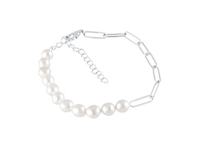 5-5.5mm rice-shaped freshwater pearl silver bracelet