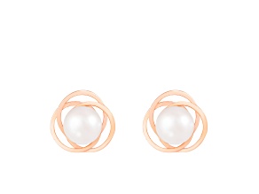 White Cultured Akoya Pearl 14k Rose Gold Earrings 6.5-7mm