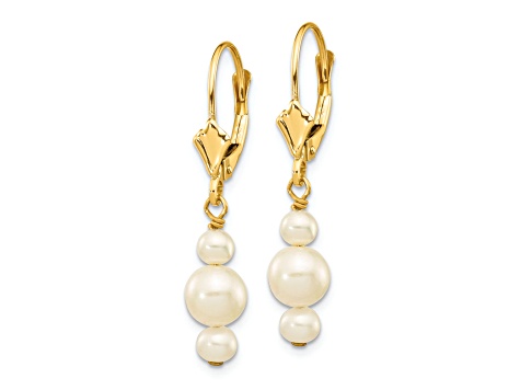 14K Yellow Gold 3-3.5mm and 5-5.5mm Semi-Round Freshwater Cultured Pearl Leverback Dangle Earrings