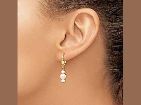 14K Yellow Gold 3-3.5mm and 5-5.5mm Semi-Round Freshwater Cultured Pearl Leverback Dangle Earrings
