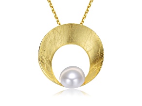 Genuine Freshwater Pearl, 14K Gold Plated over Sterling Silver Round Pendant Necklace