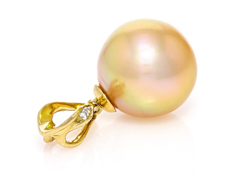 Golden South Sea Cultured Pearl with Diamonds 18K Yellow Gold Pendant