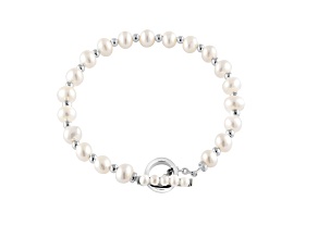 4.5-5mm potato-shaped freshwater pearl and 2.5-3mm round freshwater pearl silver bracelet