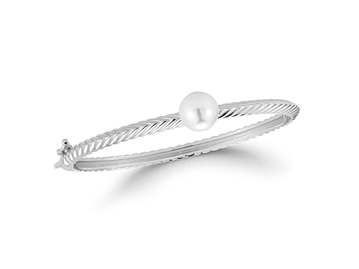 Rachel Zoe Rhodium Over Sterling Silver Fluted Pearl Bangle