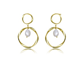 Genuine Freshwater Pearl, 14K Gold Plating over Sterling Silver Dangling Earrings