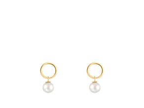 White Cultured Freshwater Pearl 14k Yellow Gold Earrings 7-7.5mm