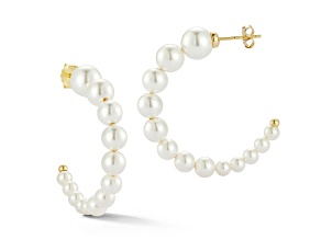 Rachel Zoe 14K Yellow Gold Over Sterling Silver Freshwater Pearl Graduated Hoop Earrings